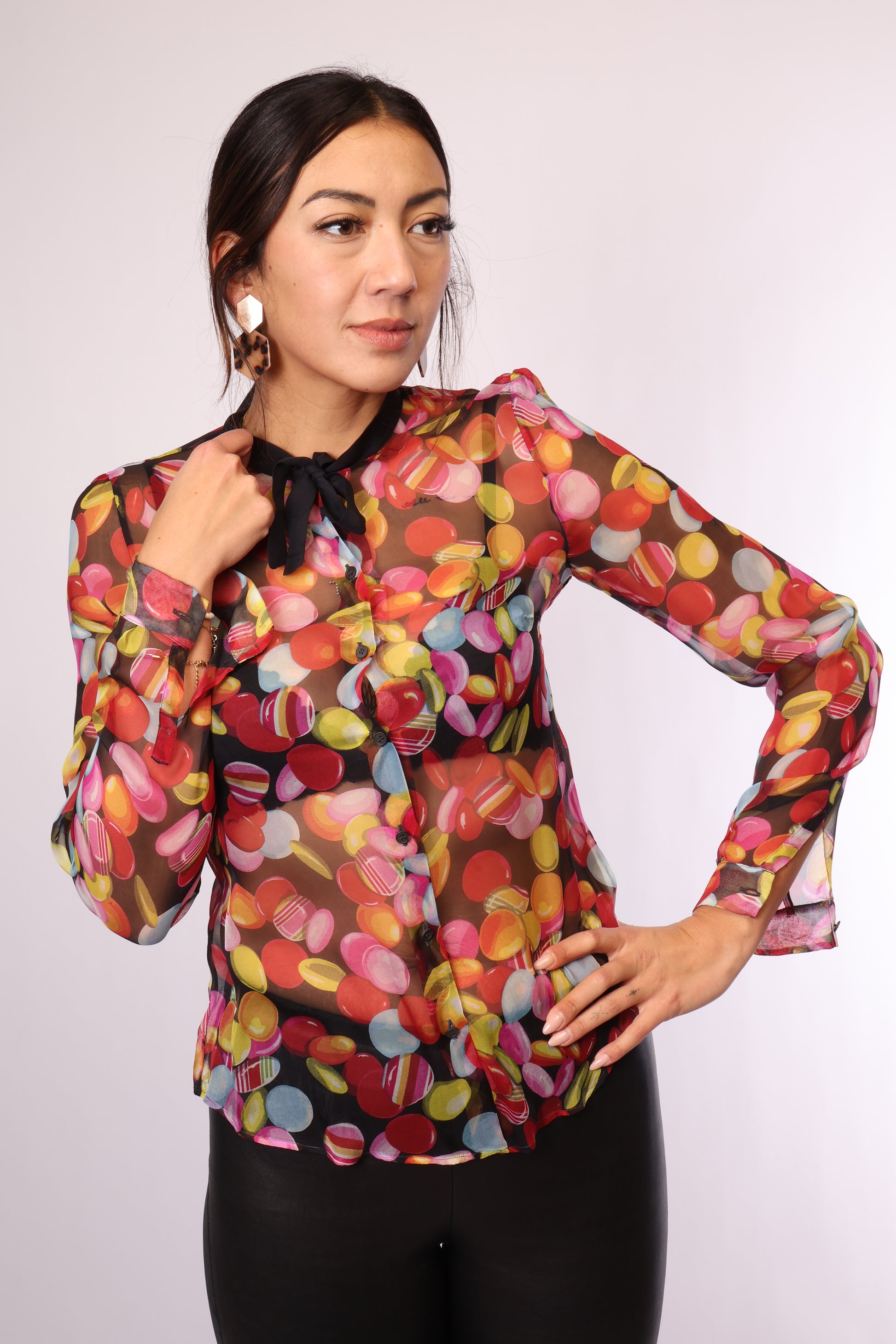 Preloved Langarm-Bluse von MIU MIU mit buntem Print – Größe M