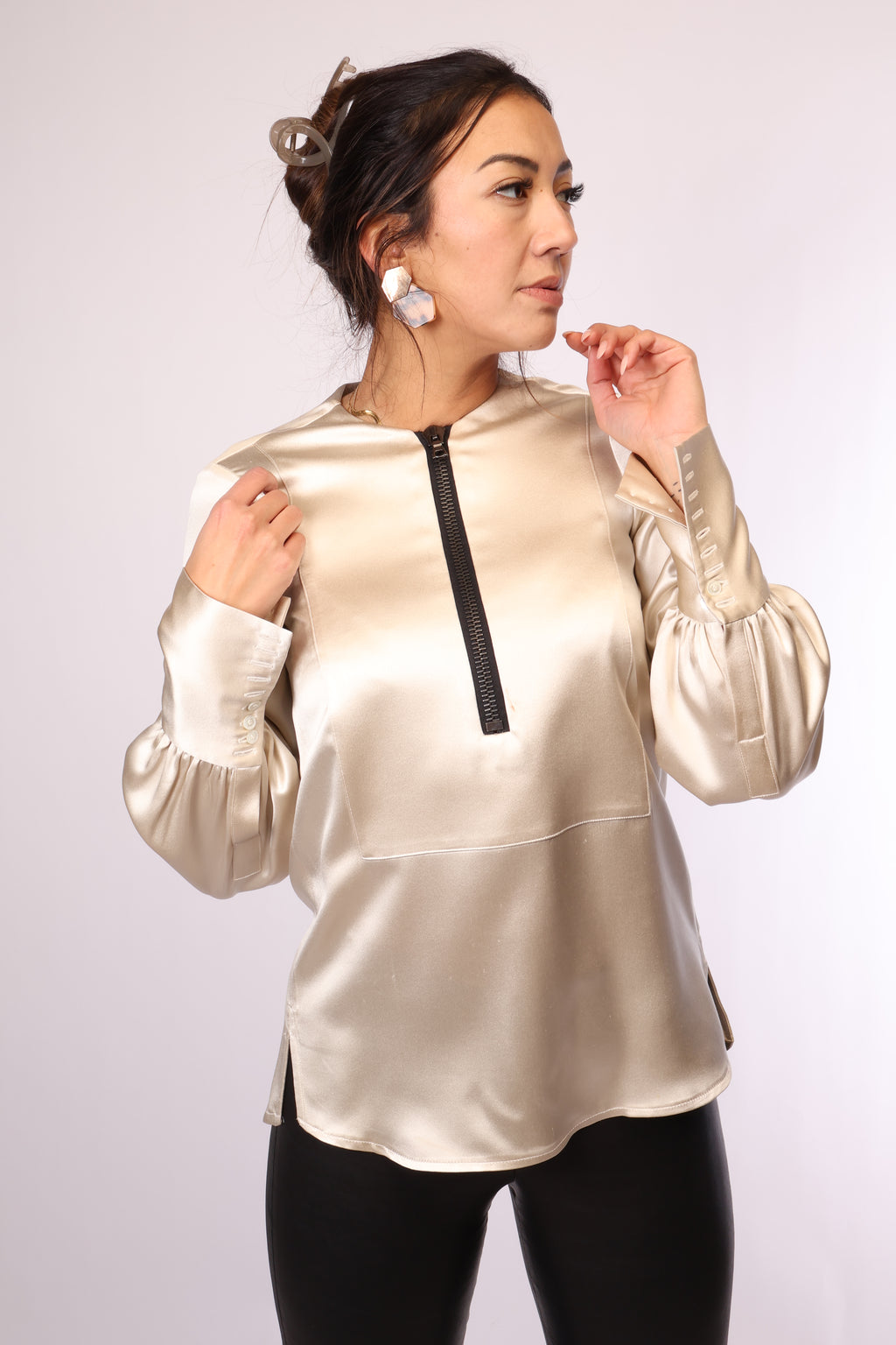 Preloved Glänzende Langarm-Bluse von Ellery in Ivory – Größe 36