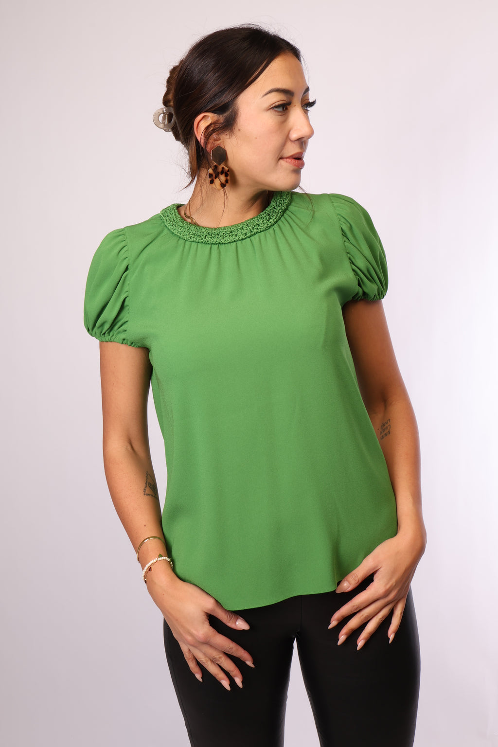 Preloved Kurzärmlige Bluse von Kenzo Paris in Grün – Größe 38 (M)