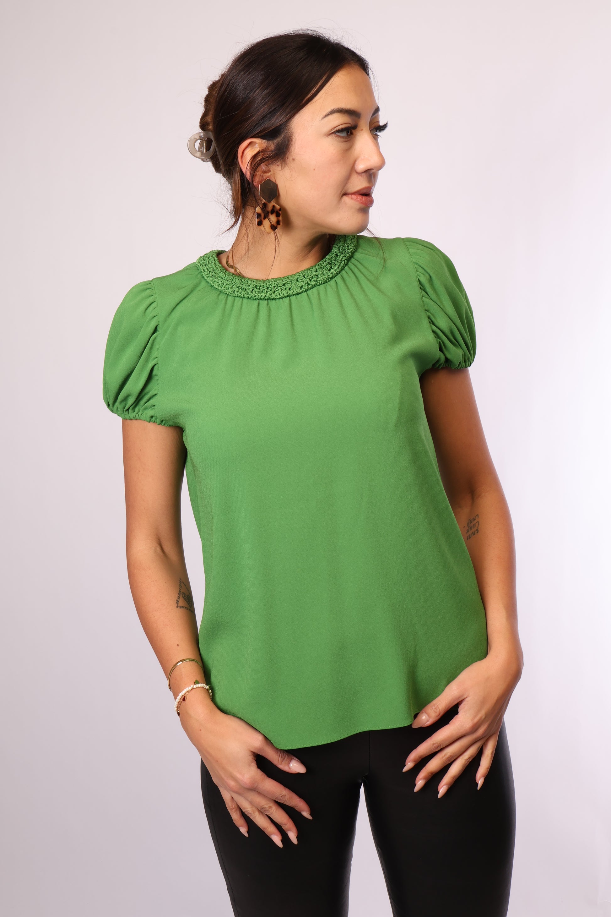 Preloved Kurzärmlige Bluse von Kenzo Paris in Grün – Größe 38 (M)