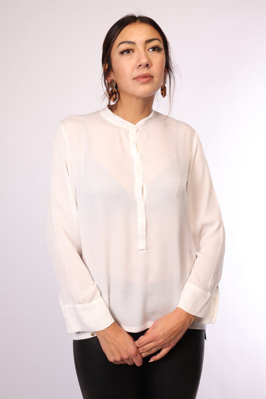 Preloved Langarm-Bluse in Cremeweiß – Größe S