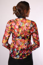 MIUMIU Damenbluse mit buntem Print, langärmliges Design, Rückenansicht, hochwertige Marke, modisches Oberteil
