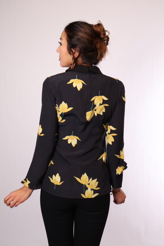 Preloved Marni Langarm-Bluse mit Blumenprint und verdecktem Reißverschluss – 100% Seide