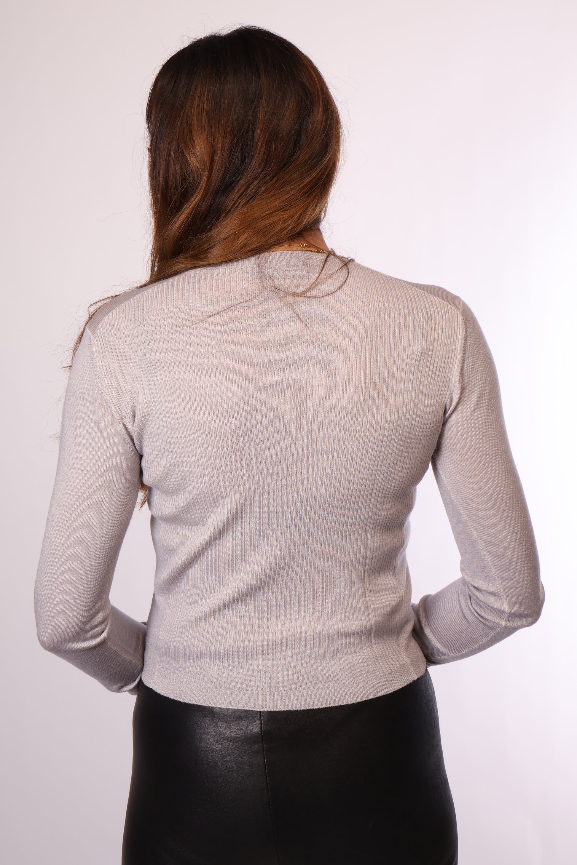 Preloved Prada Strickjacke in Braun/Grau – Größe XS Rückenansicht