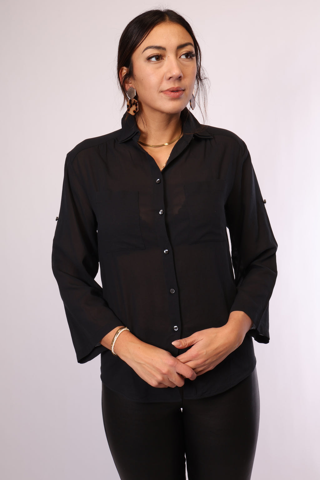 Preloved Transparente Bluse in Schwarz – Größe S