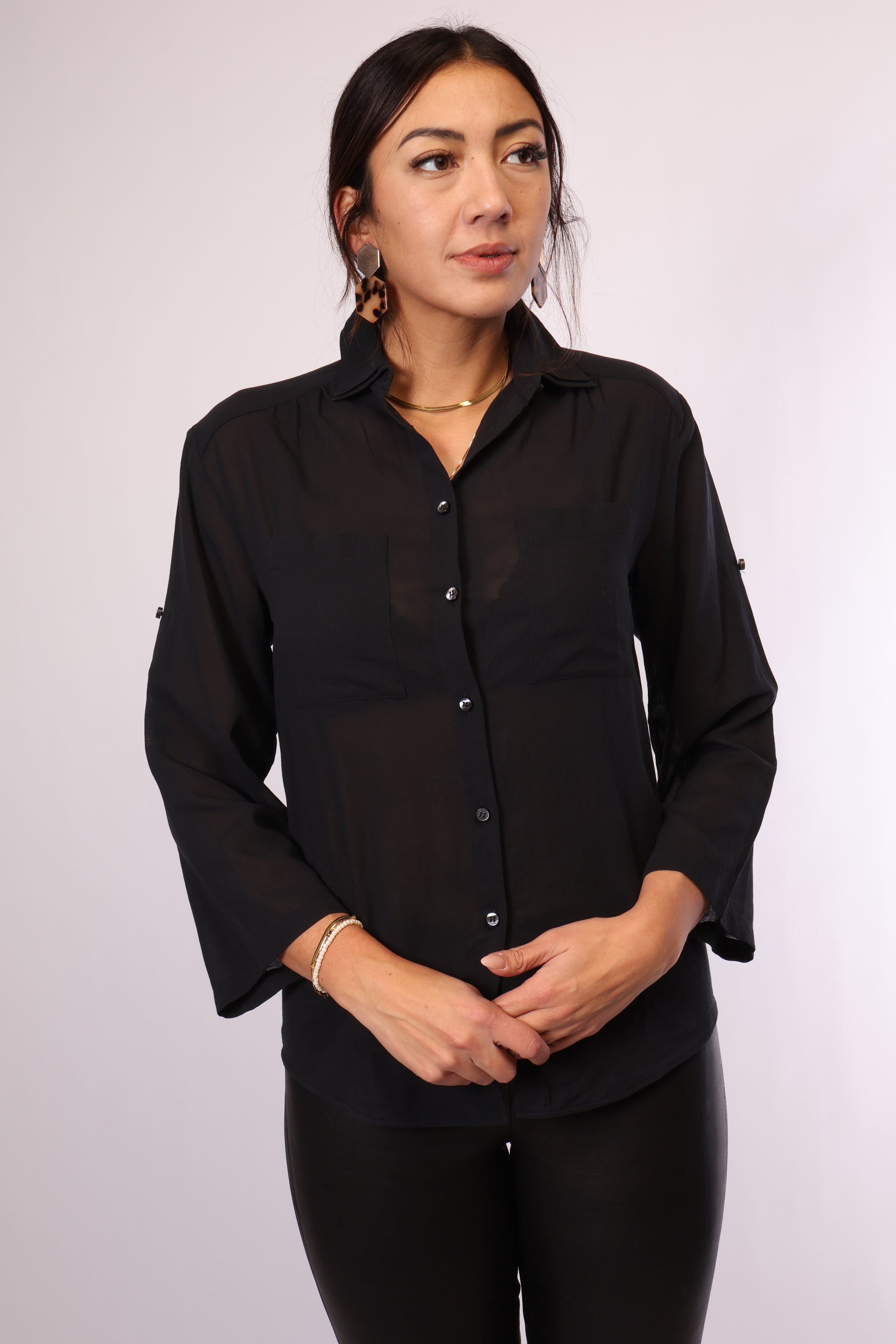 Preloved Transparente Bluse in Schwarz – Größe S