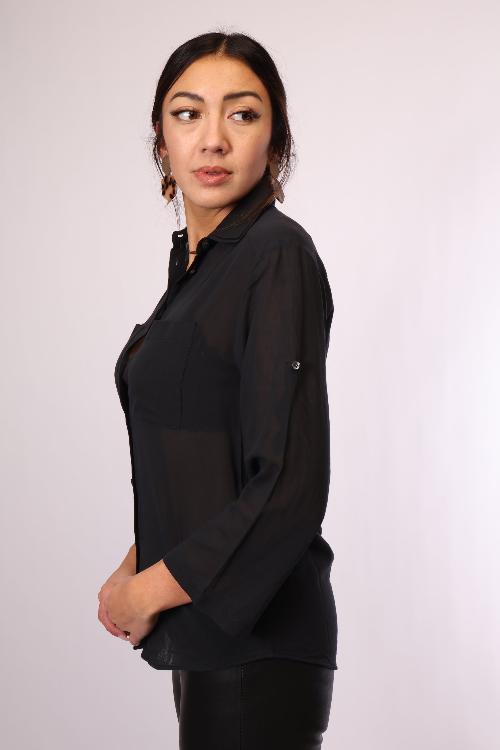 Preloved Transparente Bluse in Schwarz – Größe S