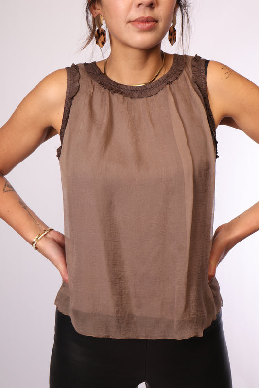 Preloved Ärmellose Bluse von St. Emile aus 100% Seide – Größe 38 (M)