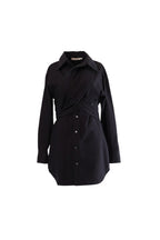 Labelstorys Alexander Wang schwarzes Wickelkleid aus 100% Baumwolle mit Hemdkragen und langen Ärmeln