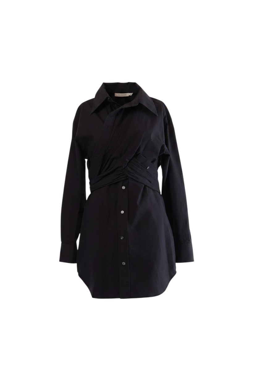 Labelstorys Alexander Wang schwarzes Wickelkleid aus 100% Baumwolle mit Hemdkragen und langen Ärmeln
