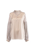 Labelstorys Bluse mit Streifen in Gold/Weiß, 95% Seide, 5% Elasthan, Größe S