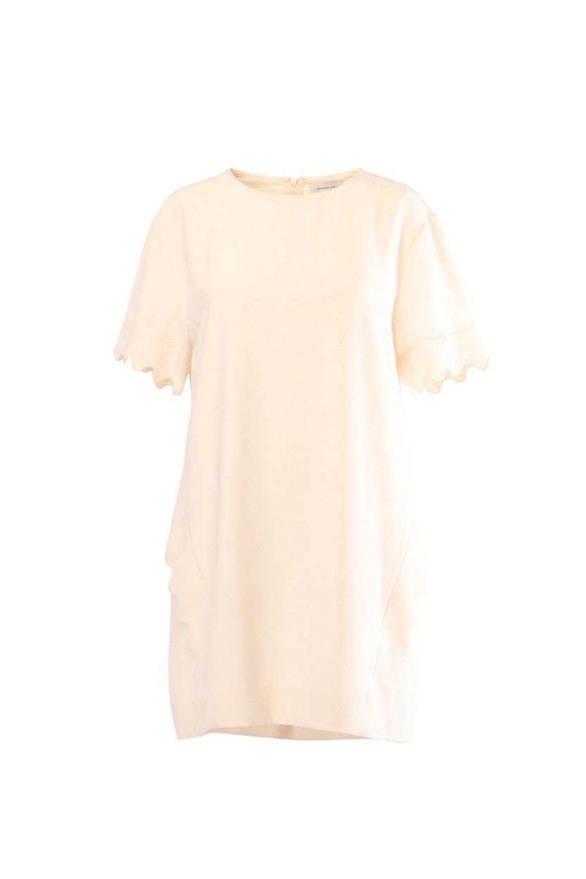 Chloé Buttercream-farbenes Kleid aus Triacetat und Polyester mit Rüschenärmeln und Taschen, Größe M