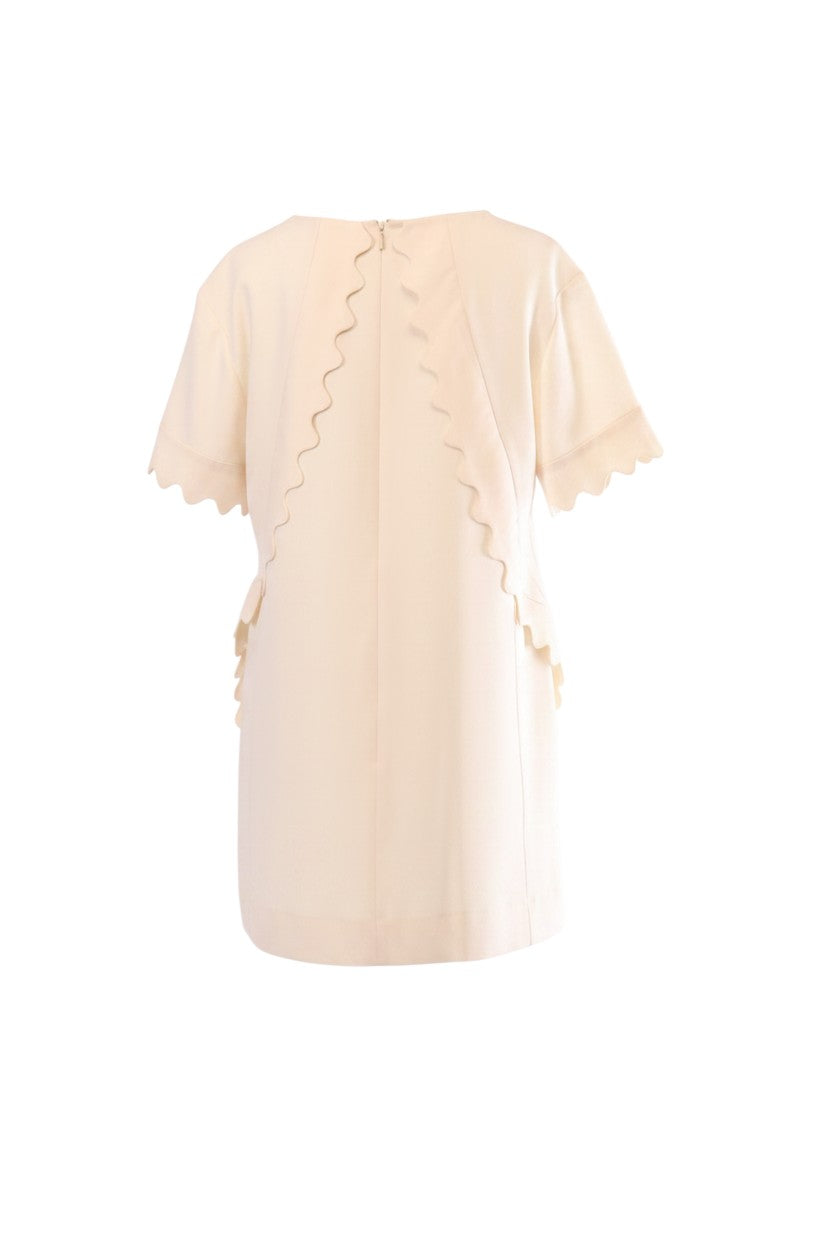Chloé Buttercream Kleid aus Triacetat und Polyester mit Zickzack-Detail und Wellensaum, Größe M