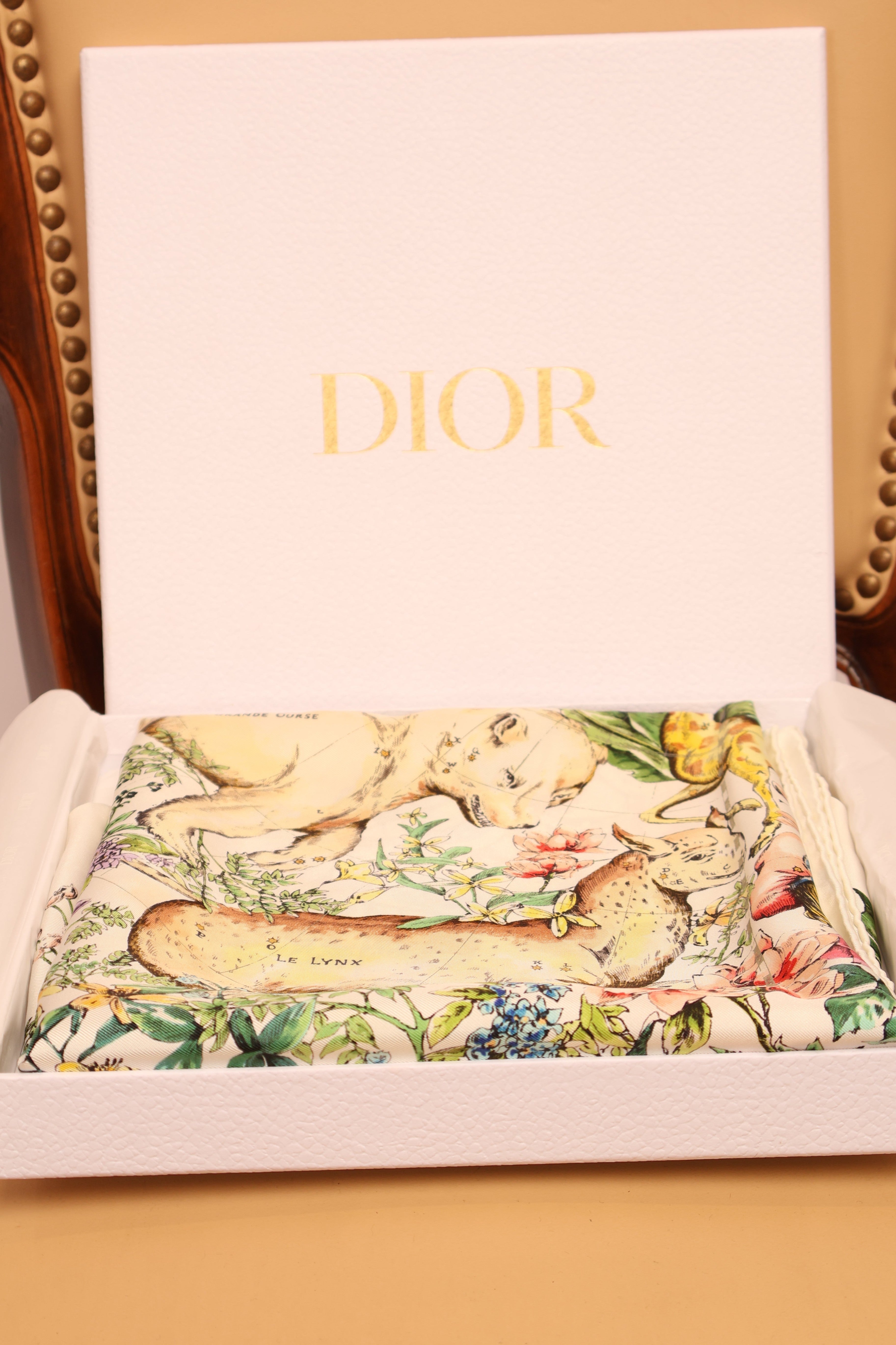 Elegante Christian Dior Tasche mit Labelstorys Seidenschal, stilvoll und hochwertig, mit detailliertem Design und luxuriöser Textur.
