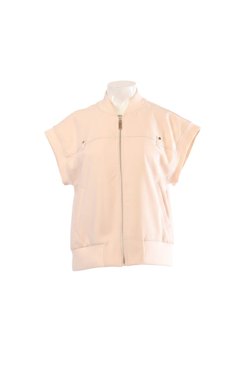 Labelstorys cremefarbene Bomberjacke aus Viskose, Polyester und Elasthan mit Reißverschluss und kurzen Ärmeln.
