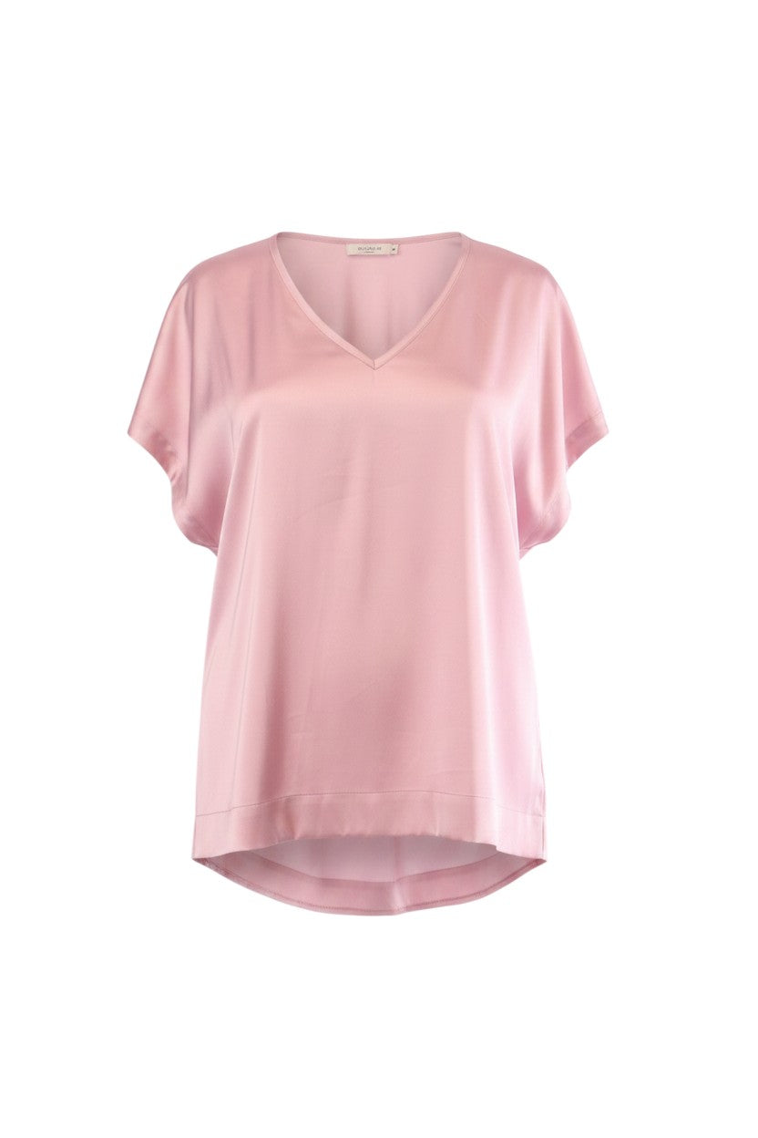 Labelstorys Dante6 rosa V-Ausschnitt Bluse aus 100% recyceltem Polyester, Gr. S