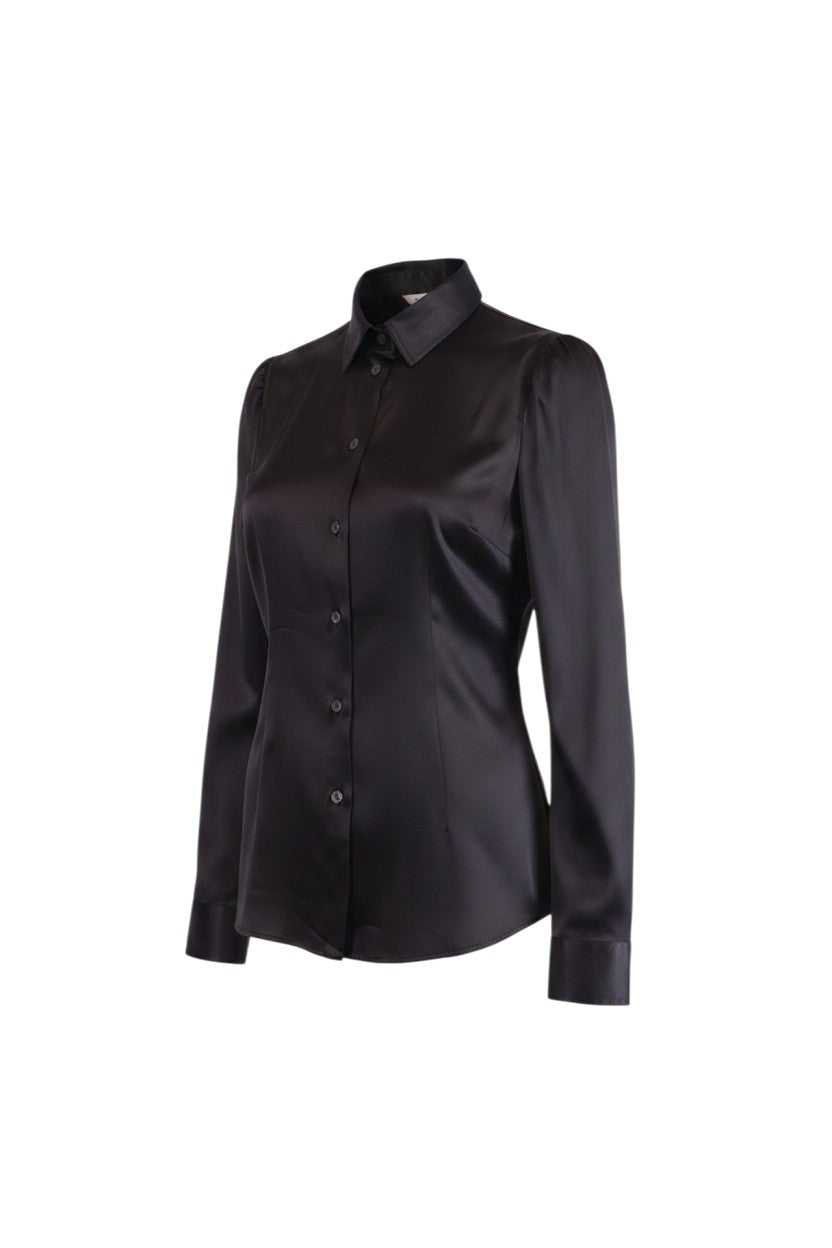 Labelstorys Dolce & Gabbana schwarze glänzende Seidenbluse mit Stretchanteil, Größe S