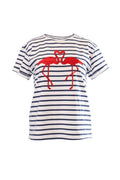 Labelstorys weiß gestreiftes T-Shirt aus 100% Baumwolle mit rotem Flamingo-Print, Größe S