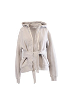 Labelstorys graue Strickjacke von Alexander Wang aus 100% Baumwolle mit Kapuze und Bindegürtel, Größe XS.