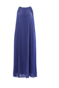 Labelstorys Max Mara blaues Abendkleid aus 100% Polyester mit Faltenrock und Rundhalsausschnitt, Größe S
