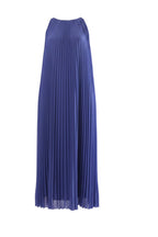 Labelstorys Max Mara blaues Abendkleid aus 100% Polyester mit Faltenrock und Rundhalsausschnitt, Größe S