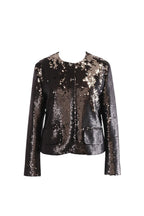 Labelstorys Pailletten Kurzjacke Schwarz/Silber, Rundhalsausschnitt, zwei aufgesetzte Taschen, Größe L