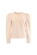 Labelstorys Pullover in Cremeweiß mit Puffärmeln und Jacquard-Muster, Größe S, aus 98% Polyester und 2% Elasthan.