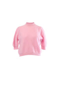 Labelstorys rosa Kaschmir-Woll-Pullover, kurz geschnitten, mit Stehkragen und Puffärmeln.