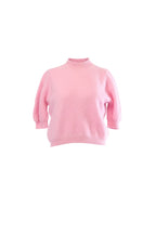 Labelstorys rosa Kaschmir-Woll-Pullover, kurz geschnitten, mit Stehkragen und Puffärmeln.