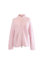 Labelstorys Strickjacke aus 70% Wolle und 30% Kaschmir in Rosa, Größe S, mit durchgehendem Reißverschluss und Stehkragen.