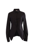 Labelstorys schwarze Bluse aus Baumwolle mit asymmetrischem Saum und Raffungen an den Ärmeln, Größe S