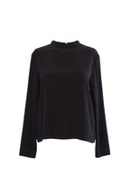 Labelstorys schwarze Bluse aus 100% Viskose, Größe 38, mit Rundhalsausschnitt und langen Ärmeln.