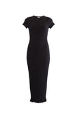 Labelstorys schwarzes Maxikleid aus Pima-Baumwolle mit kurzen Ärmeln und gerippter Textur