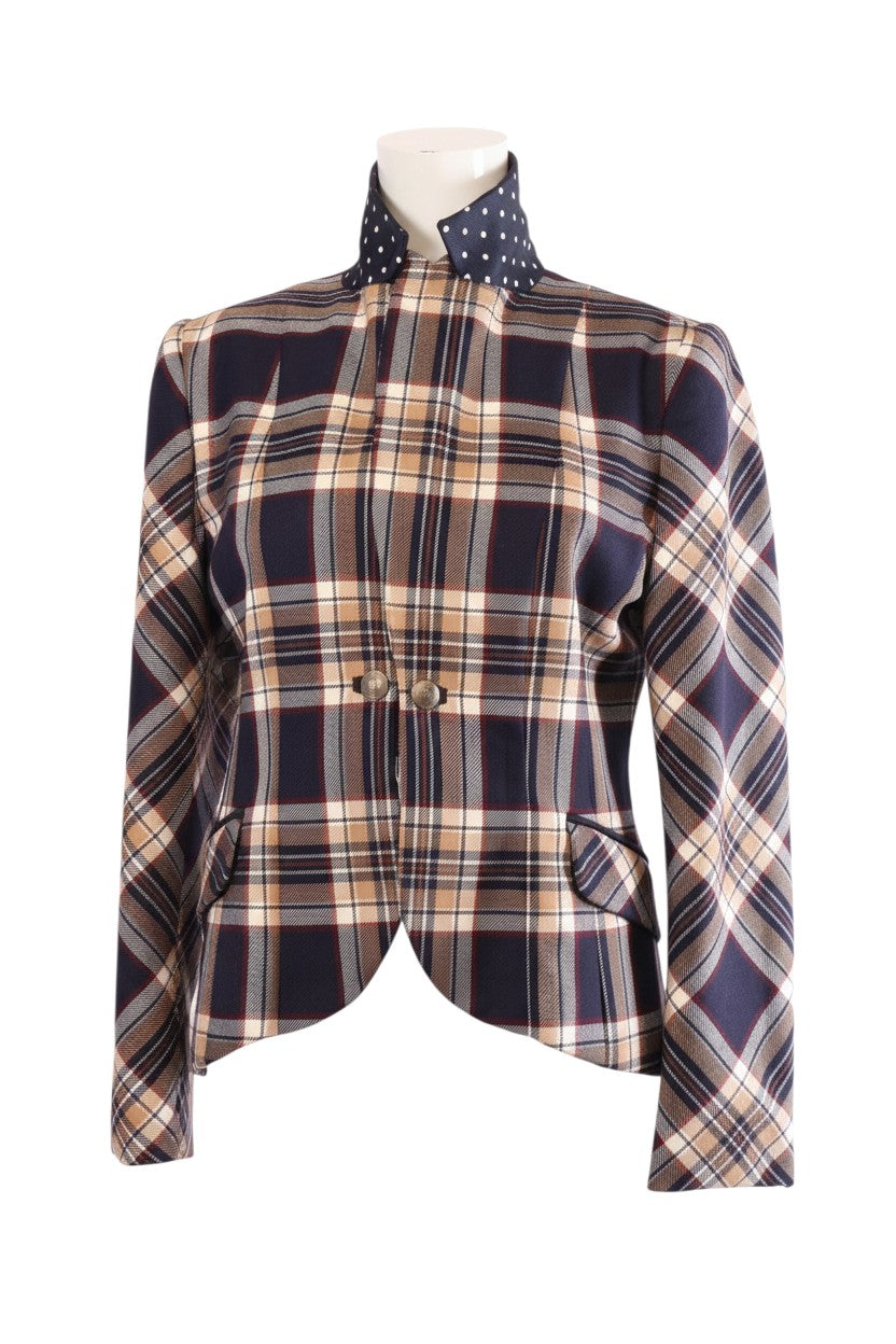 Labelstorys karierter Blazer von Thomas Rath aus Wolle mit Polka-Dot-Kragen, Größe M