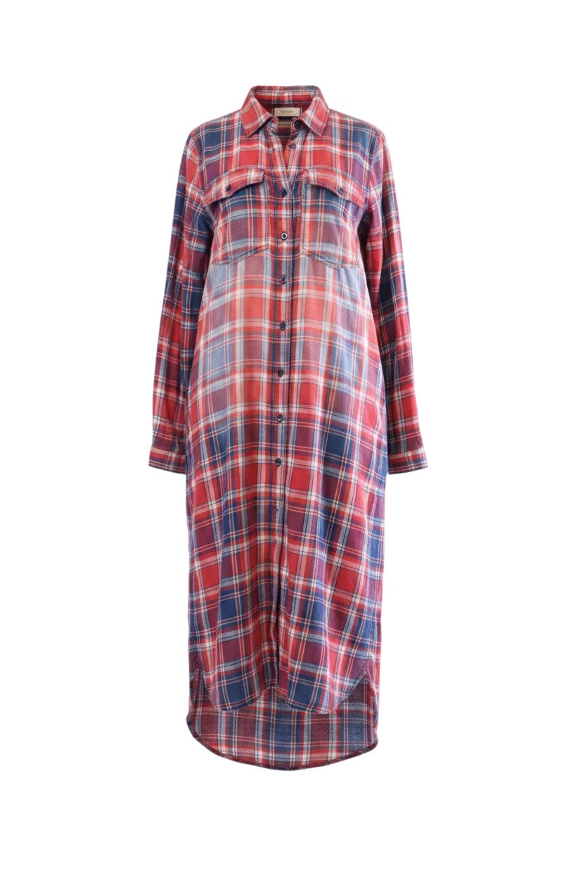 Labelstorys kariertes Blusenkleid von True Religion aus 100% Baumwolle in Blau/Rot/Weiß, Größe S