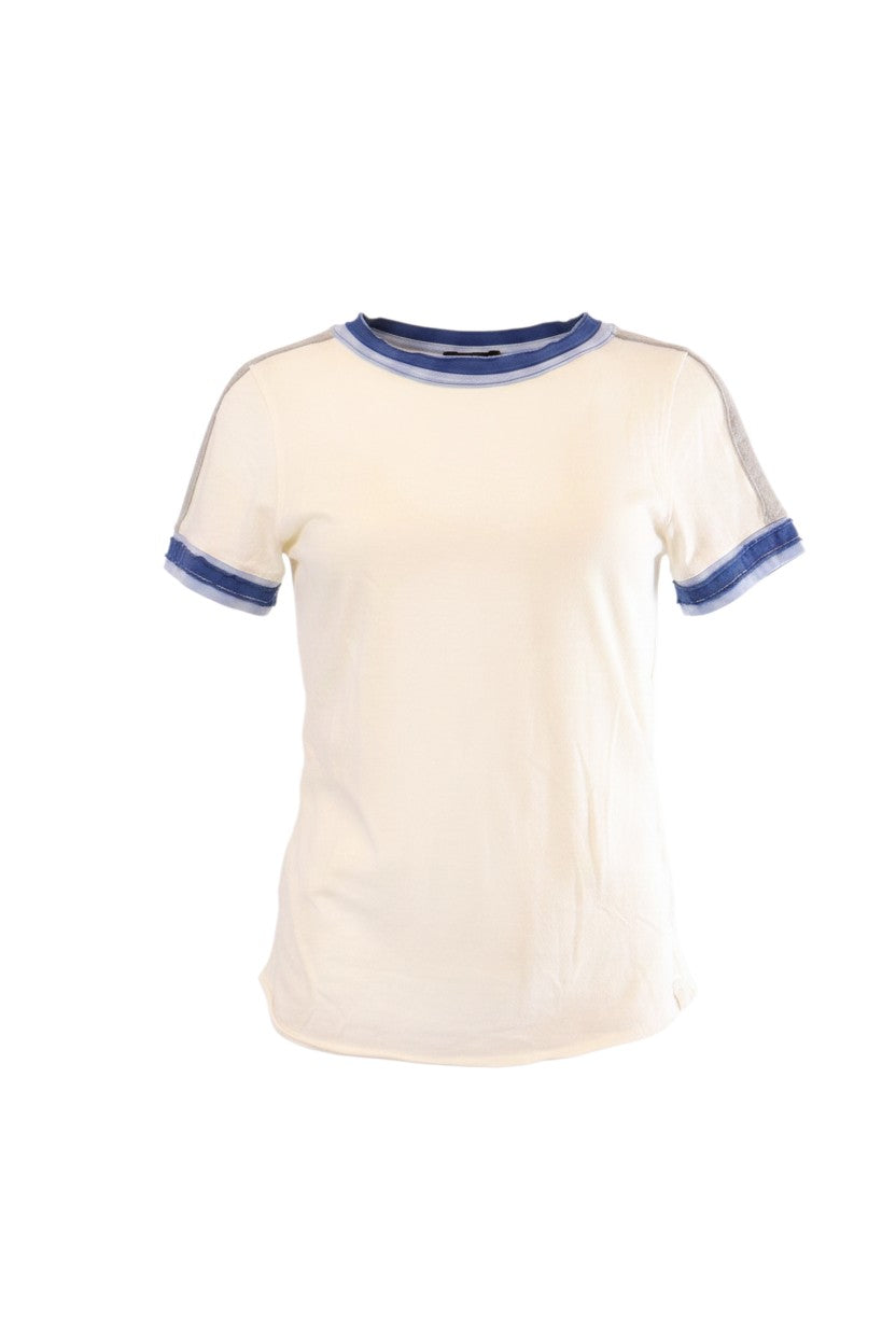 Labelstorys we the free cremefarbenes Baumwoll-T-Shirt mit blauen und grauen Akzenten an Kragen und Ärmeln