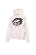 Labelstorys weißer Baumwollpullover mit Kapuze und Kussmund-Motiv, Größe S
